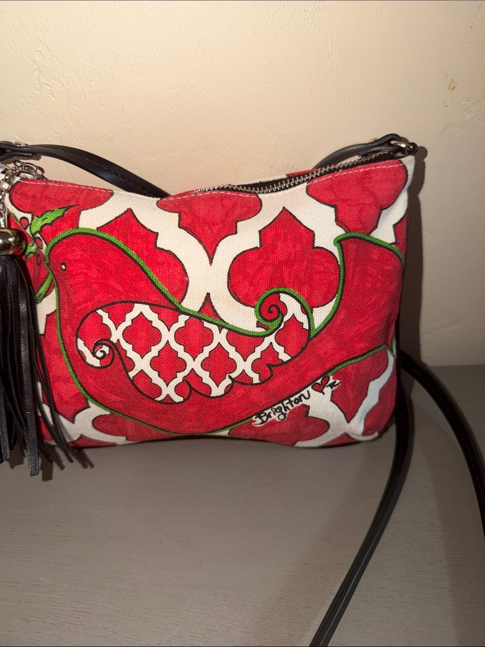 Brighton Red Paisley Accent Crossbody with Black Strap